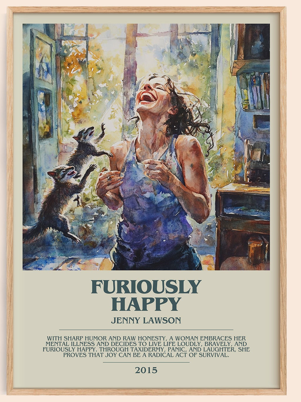 Furiously Happy bookish book poster by Jenny Lawson – framed literary art print