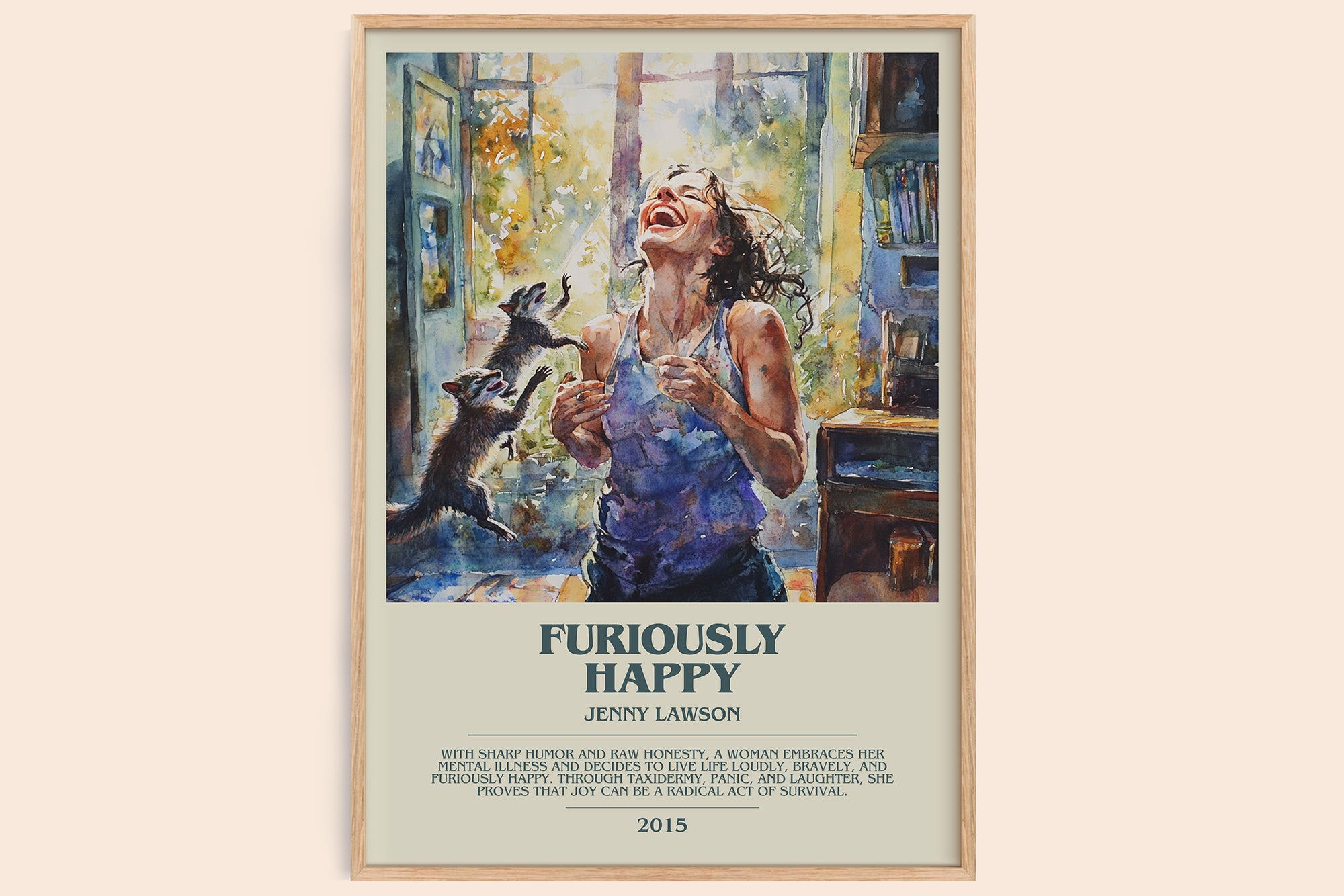 Furiously Happy bookish book poster by Jenny Lawson – framed literary art print