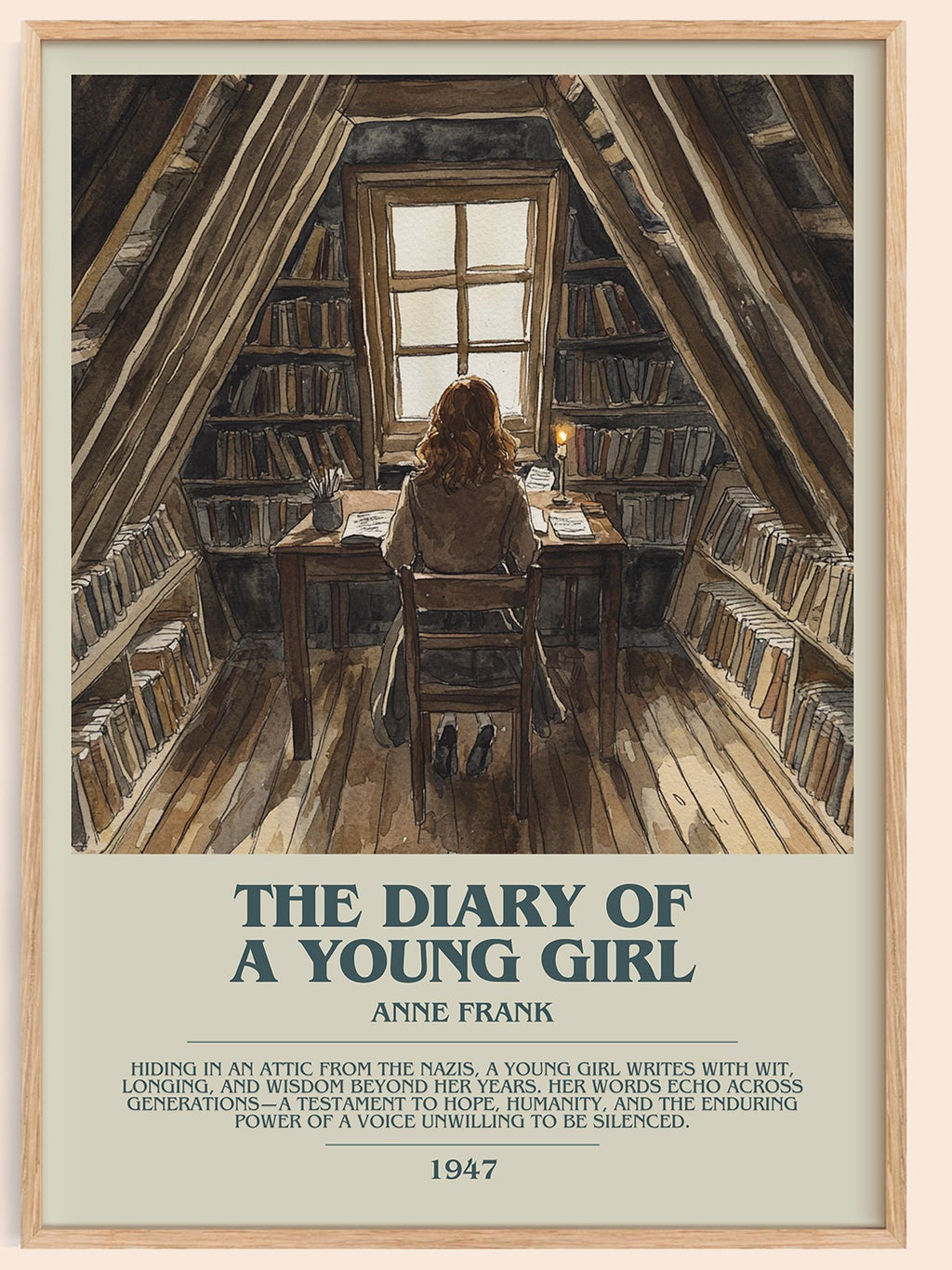 The Diary Of A Young Girl bookish book poster by Anne Frank – framed literary art print
