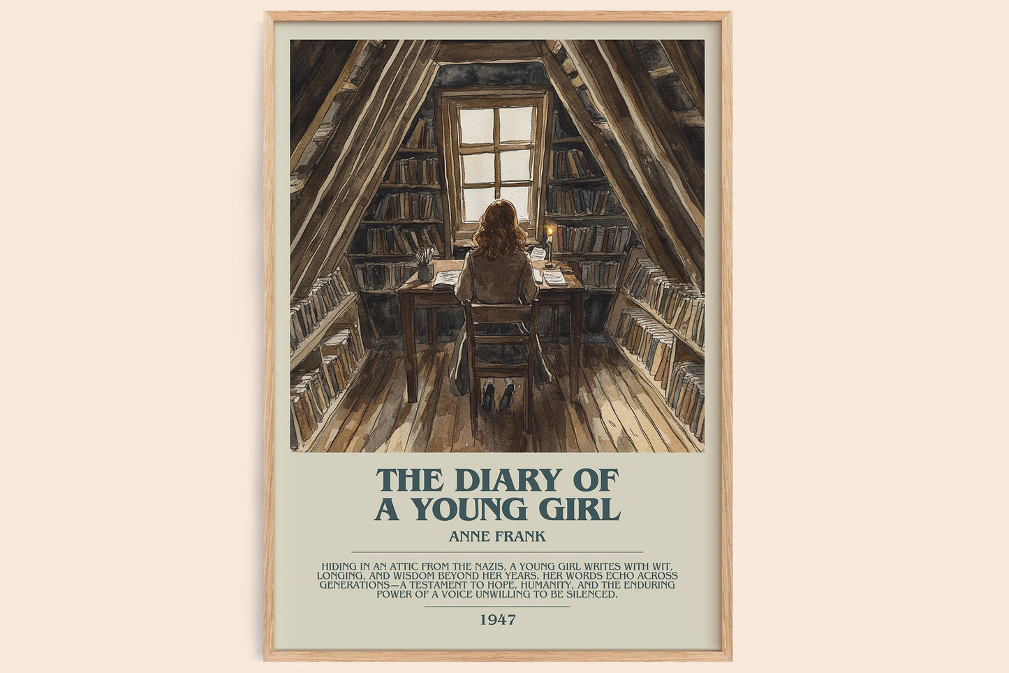 The Diary Of A Young Girl bookish book poster by Anne Frank – framed literary art print