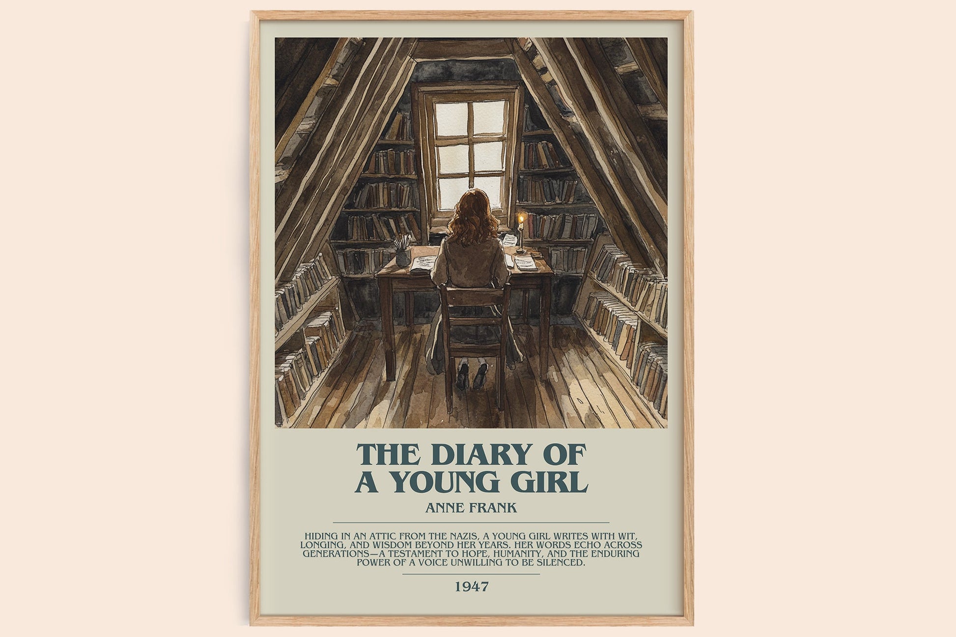 The Diary Of A Young Girl bookish book poster by Anne Frank – framed literary art print