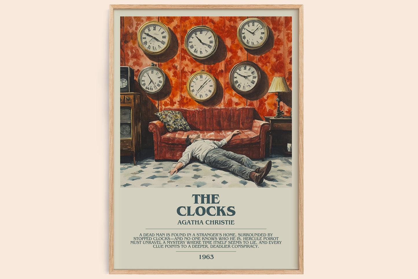 The Clocks bookish book poster by Agatha Christie – framed literary art print