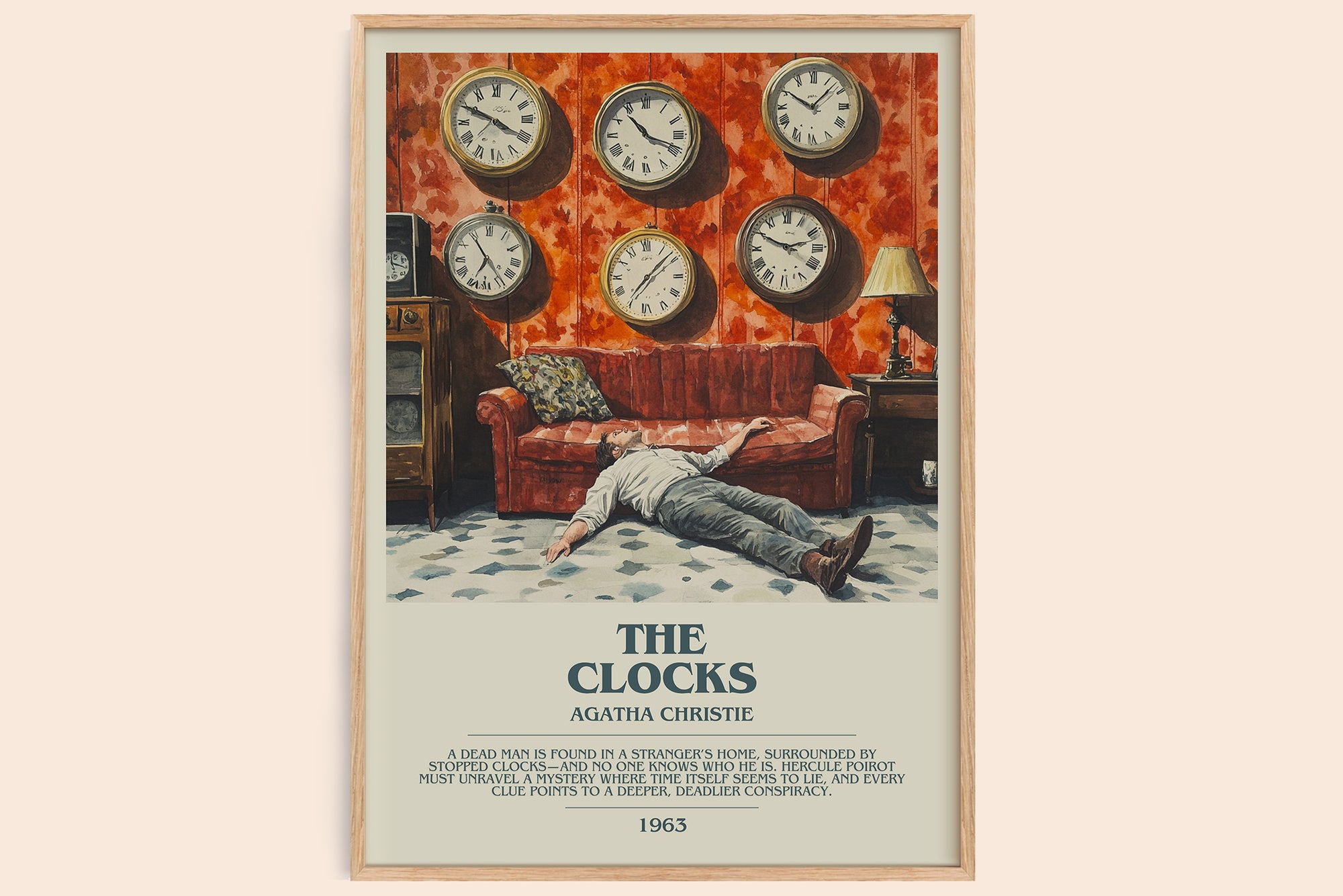 The Clocks bookish book poster by Agatha Christie – framed literary art print