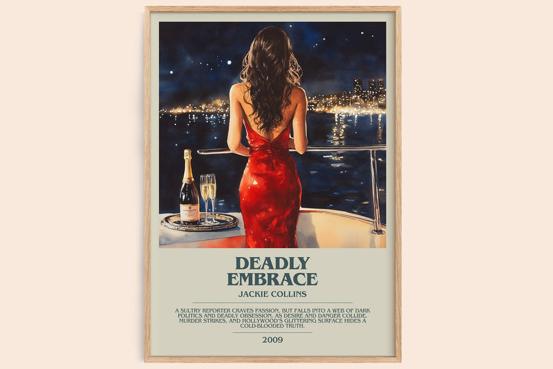Deadly Embrace bookish book poster by Jackie Collins – framed literary art print