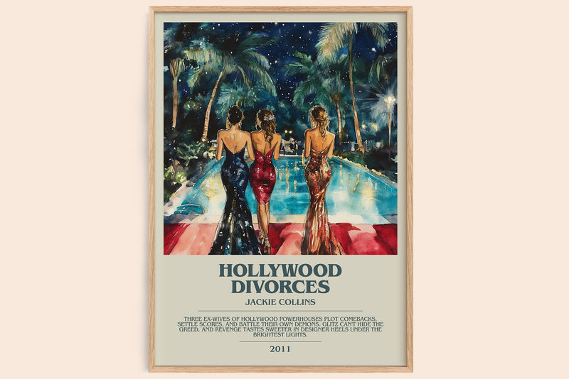 Hollywood Divorces bookish book poster by Jackie Collins – framed literary art print