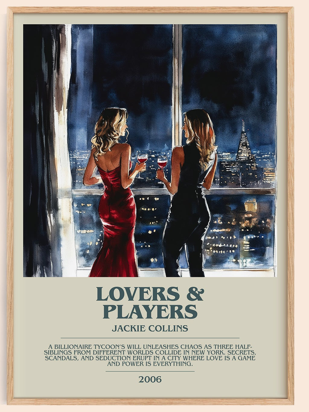 Lovers and Players bookish book poster by Jackie Collins – framed literary art print