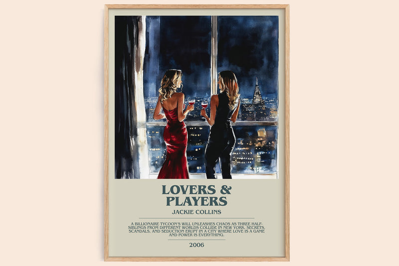 Lovers and Players bookish book poster by Jackie Collins – framed literary art print