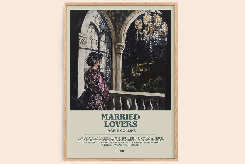 Married Lovers bookish book poster by Jackie Collins – framed literary art print