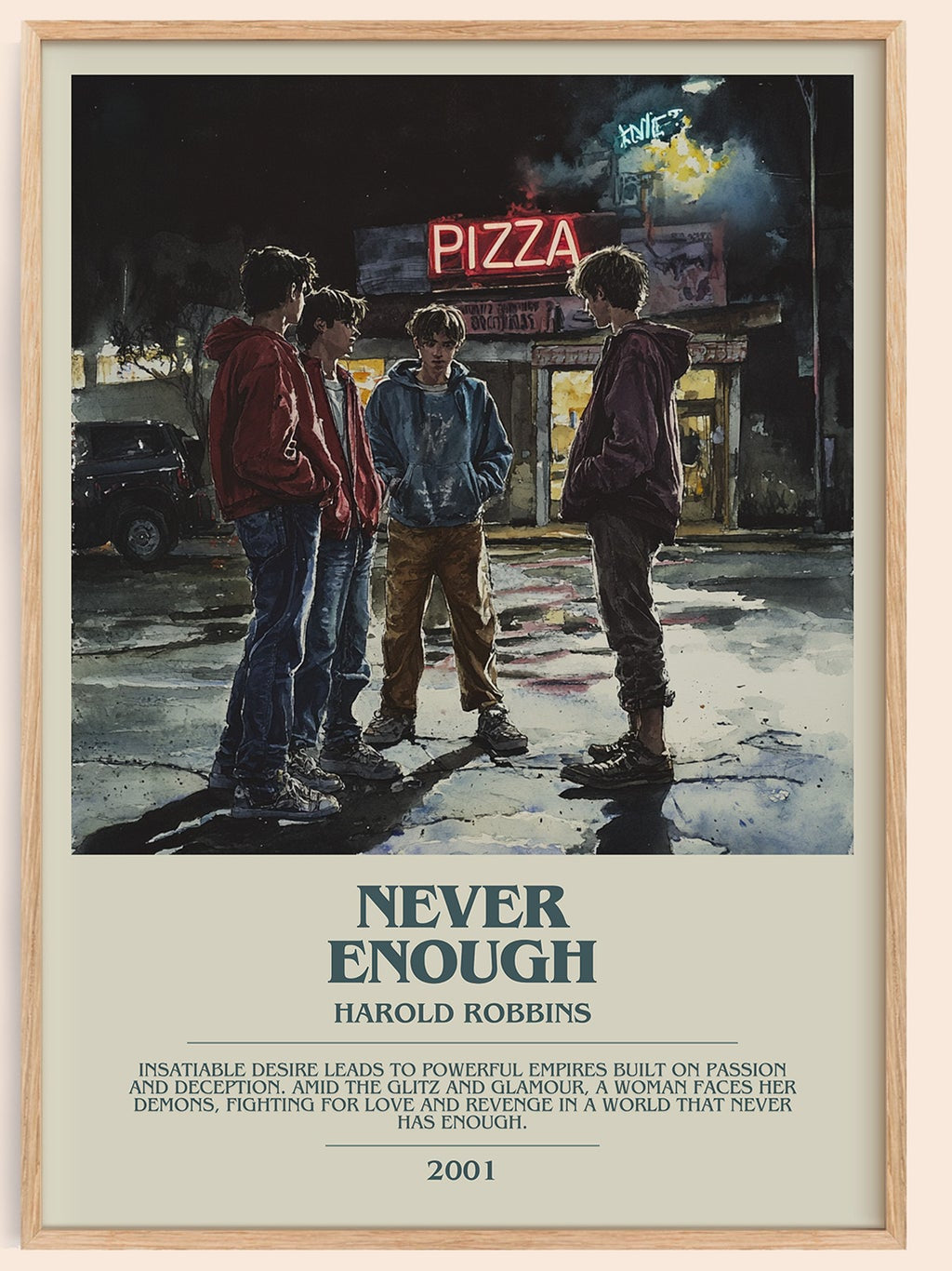 Never Enough bookish book poster by Harold Robbins – framed literary art print