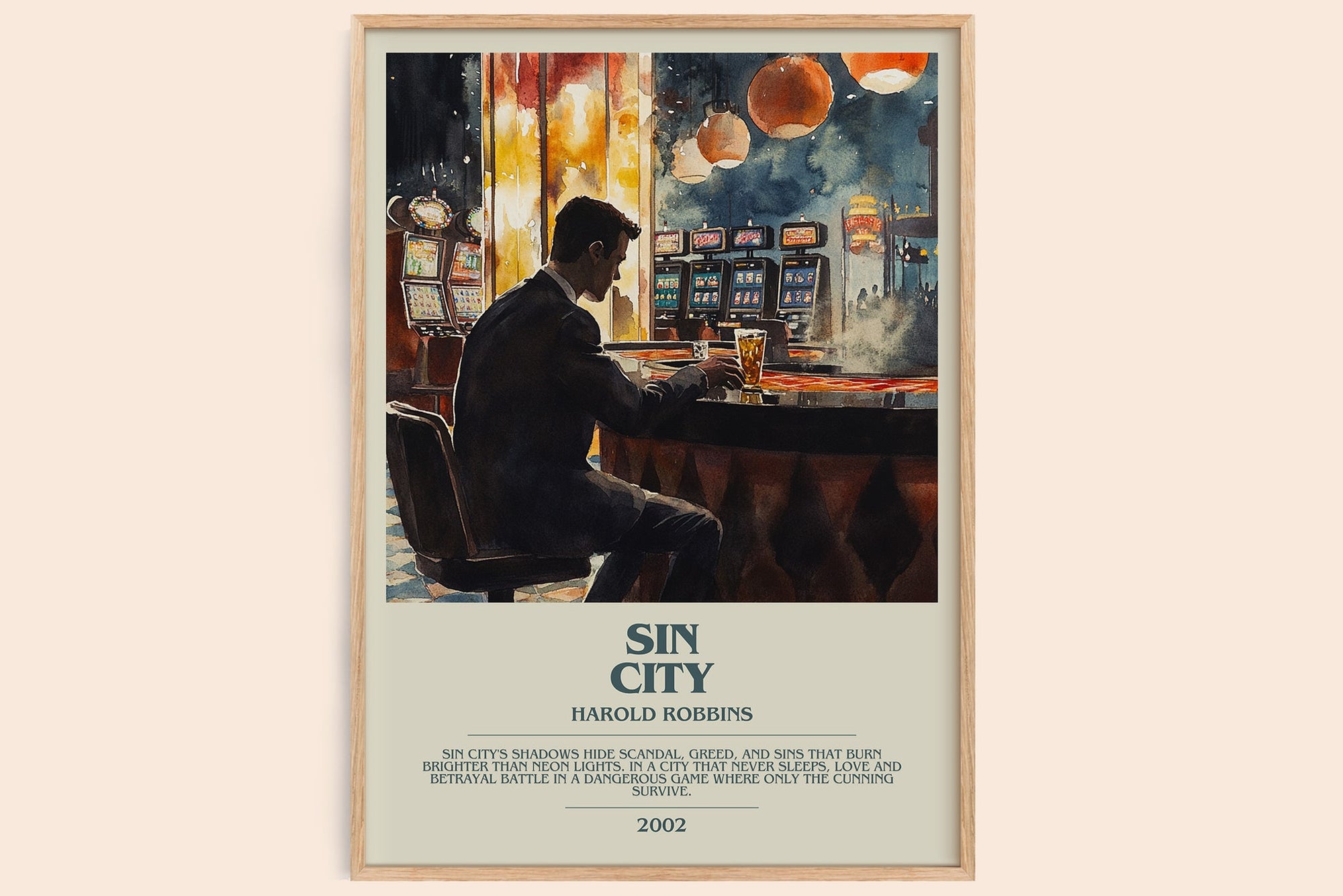 Sin City bookish book poster by Harold Robbins – framed literary art print