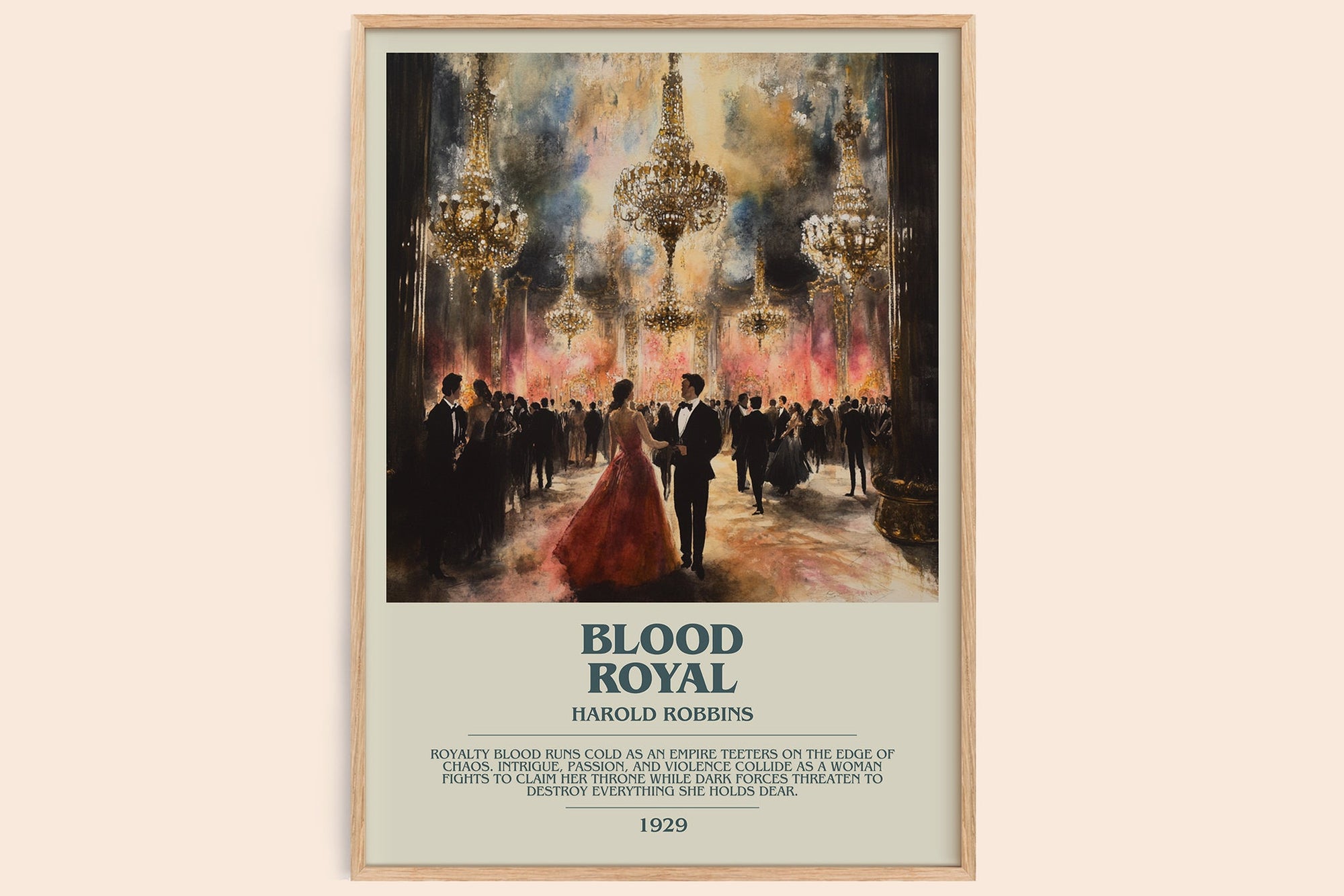 Blood Royal bookish book poster by Harold Robbins – framed literary art print