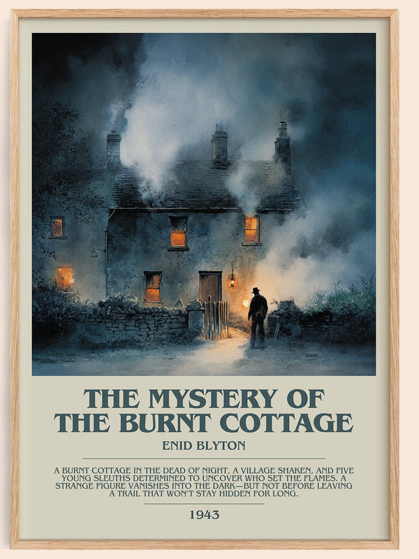The Mystery of the Burnt Cottage bookish book poster by Enid Blyton – framed literary art print