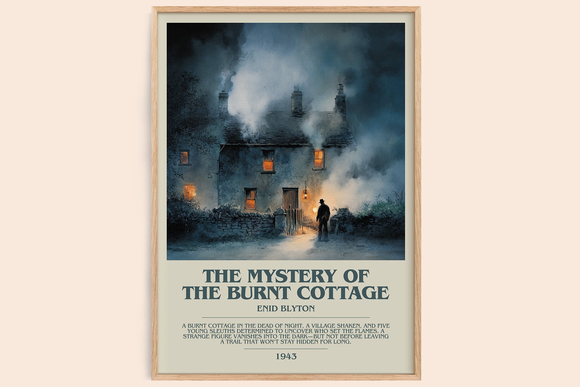 The Mystery of the Burnt Cottage bookish book poster by Enid Blyton – framed literary art print