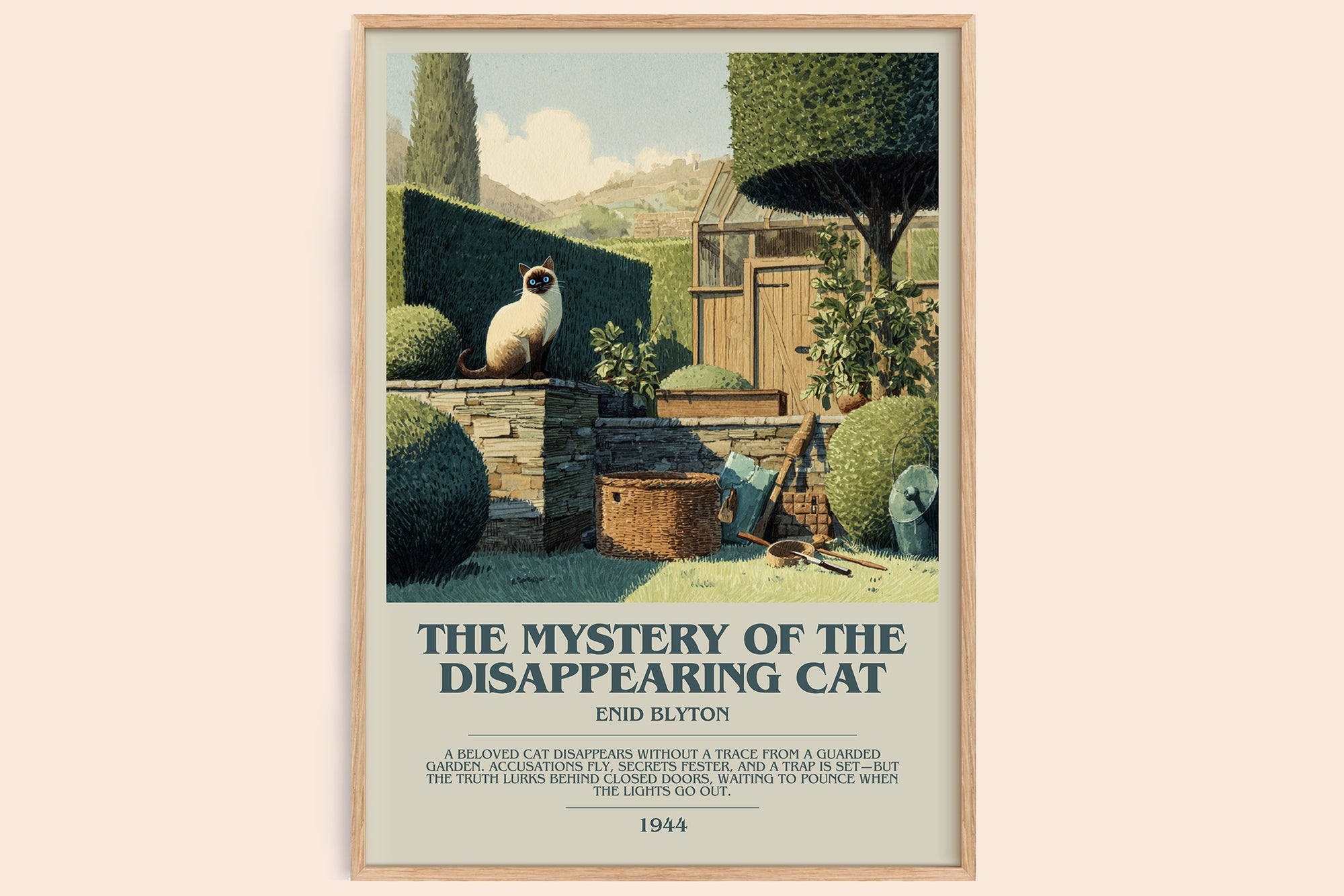 The Mystery of the Disappearing Cat bookish book poster by Enid Blyton – framed literary art print