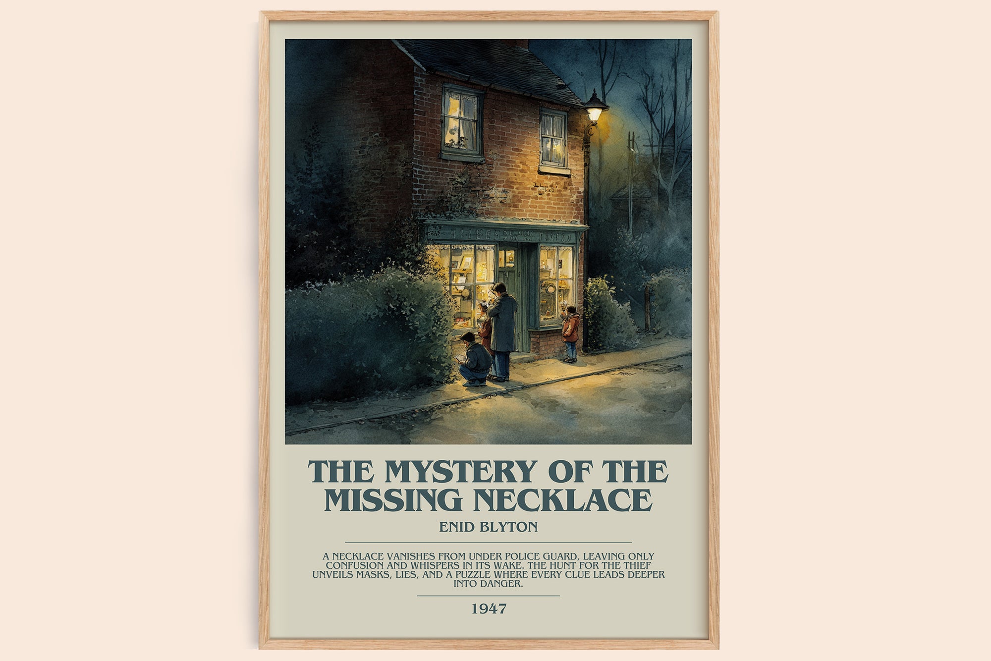 The Mystery Of The Missing Necklace bookish book poster by Enid Blyton – framed literary art print