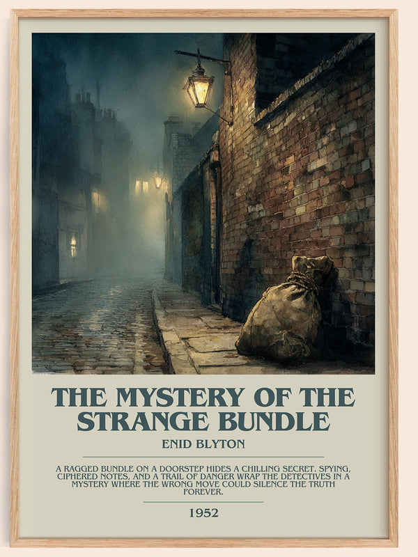 The Mystery of the Strange Bundle bookish book poster by Enid Blyton – framed literary art print