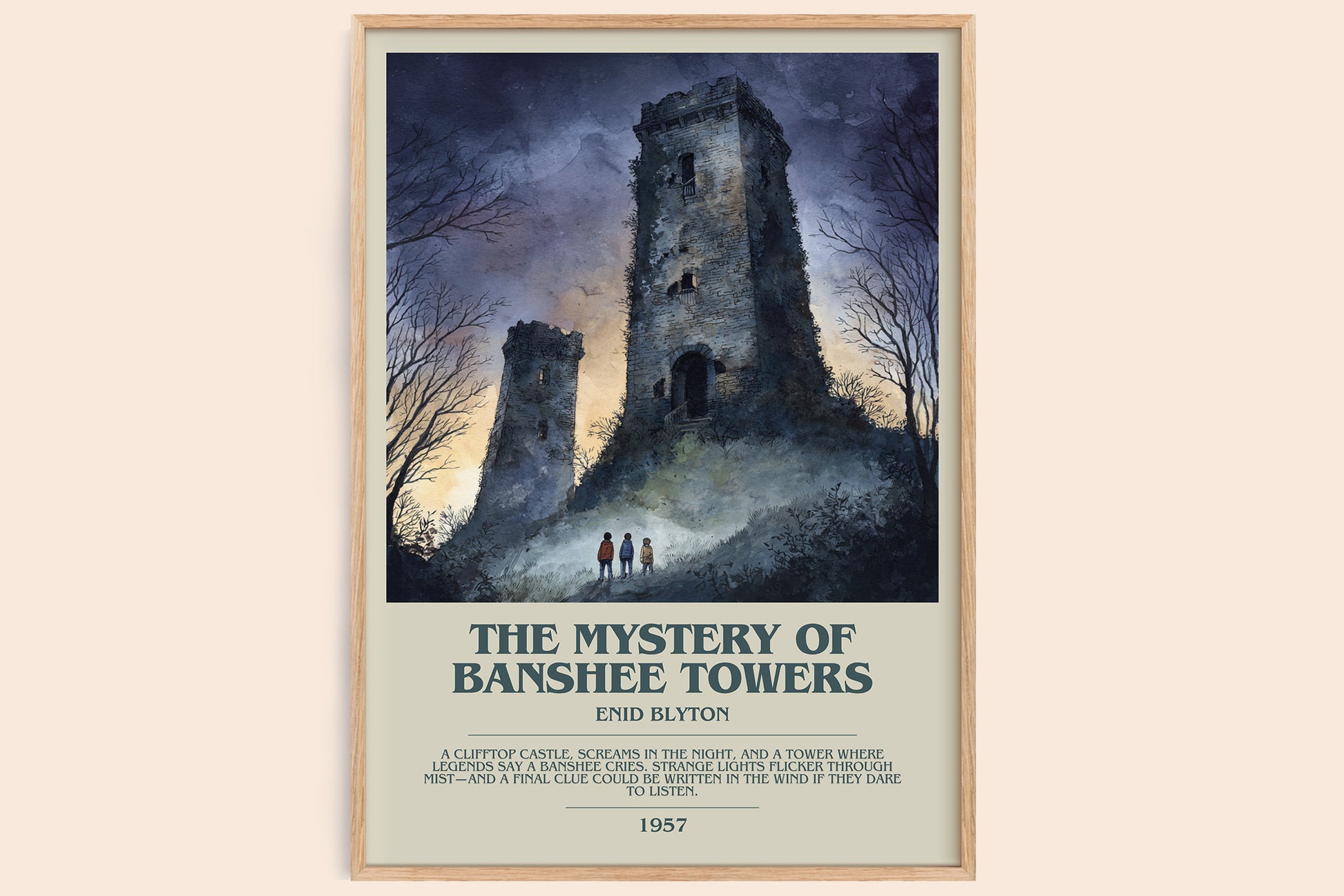 The Mystery Of Banshee Towers bookish book poster by Enid Blyton – framed literary art print