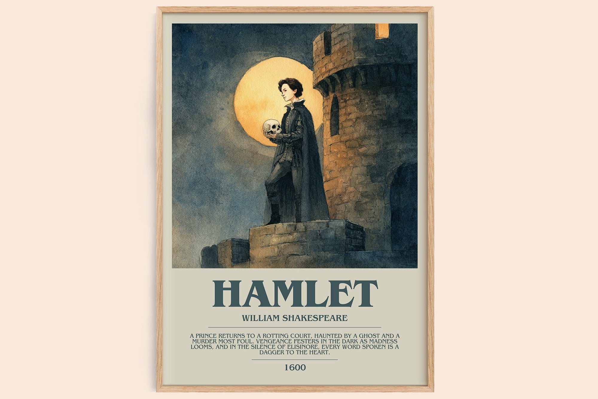 Hamlet bookish book poster by William Shakespeare – framed literary art print