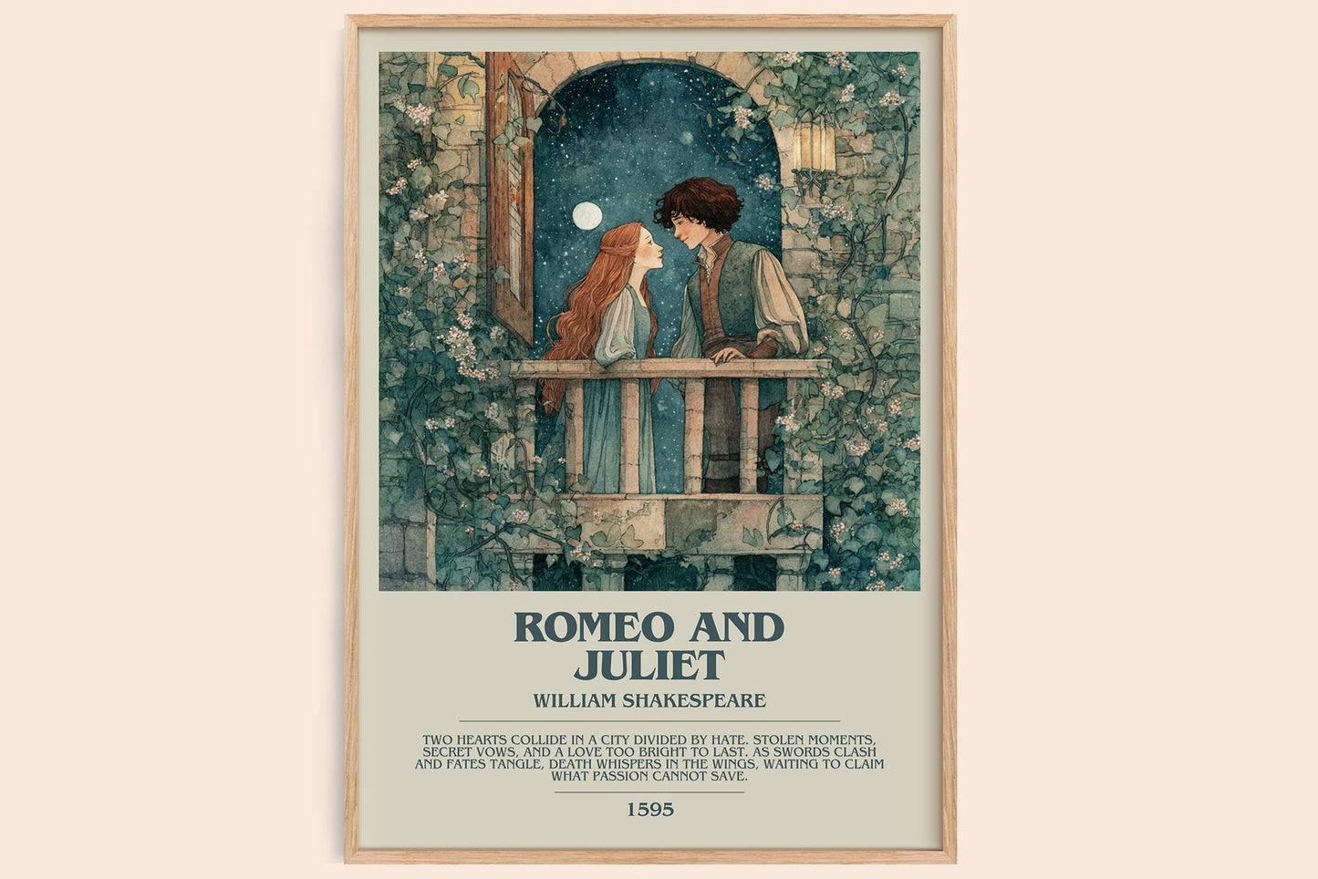 Romeo and Juliet bookish book poster by William Shakespeare – framed literary art print