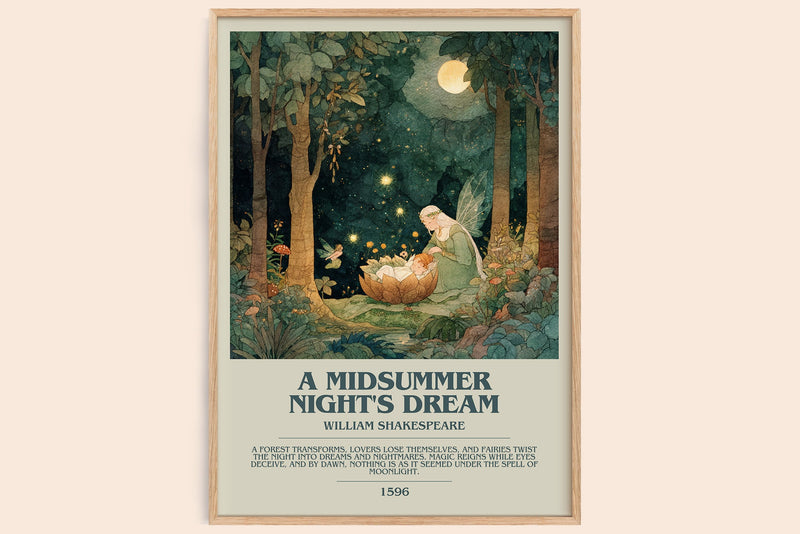 A Midsummer Night's Dream bookish book poster by William Shakespeare – framed literary art print