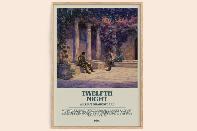 Twelfth Night bookish book poster by William Shakespeare – framed literary art print
