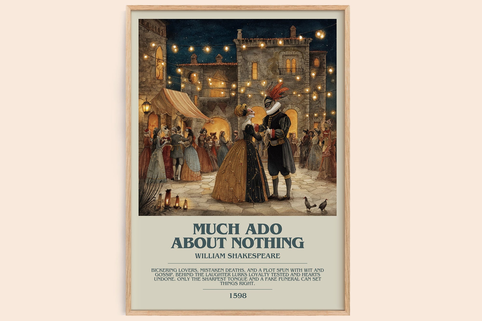 Much Ado about Nothing bookish book poster by William Shakespeare – framed literary art print