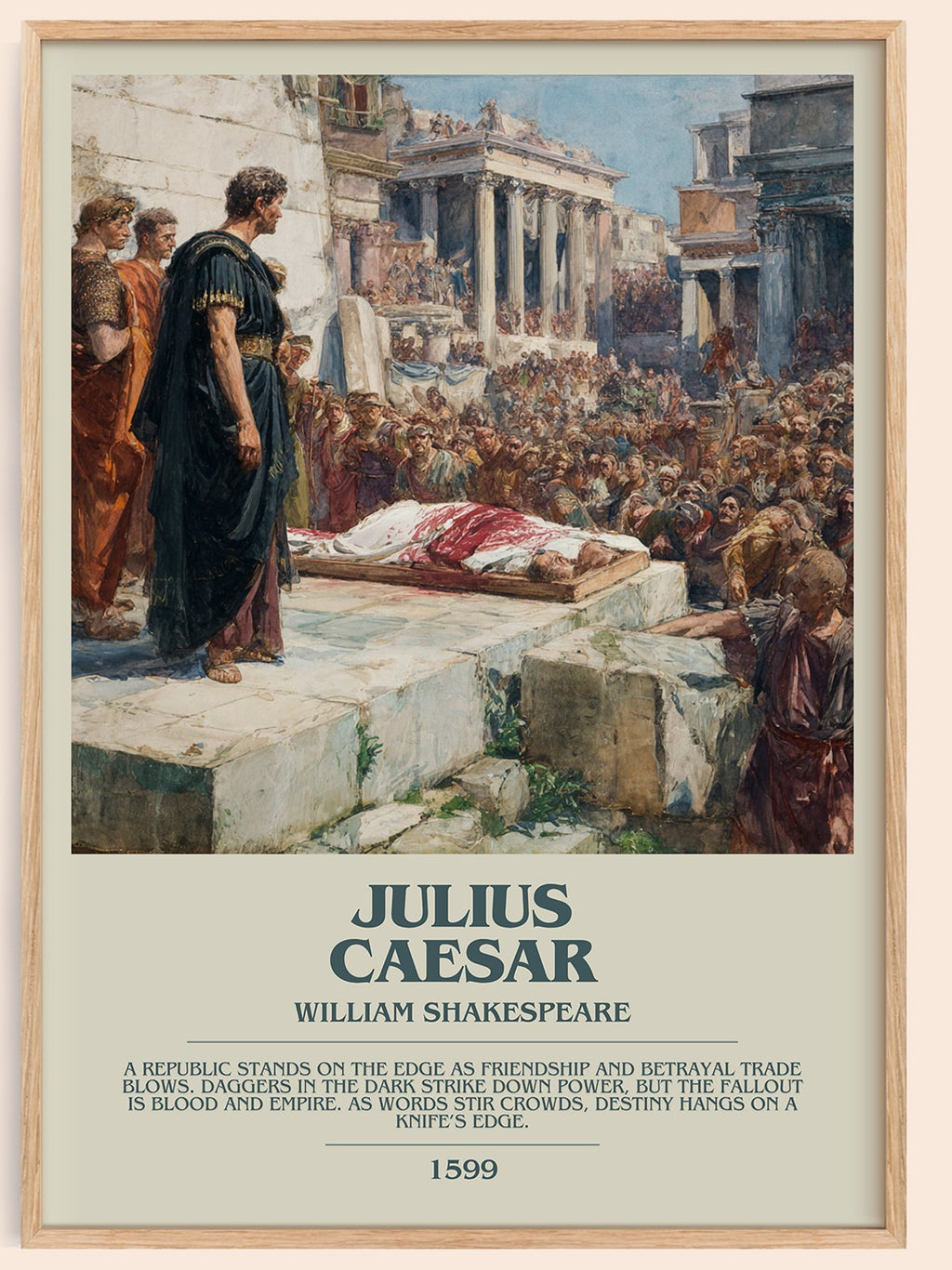 Julius Caesar bookish book poster by William Shakespeare – framed literary art print