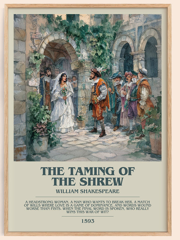 The Taming of the Shrew bookish book poster by William Shakespeare – framed literary art print