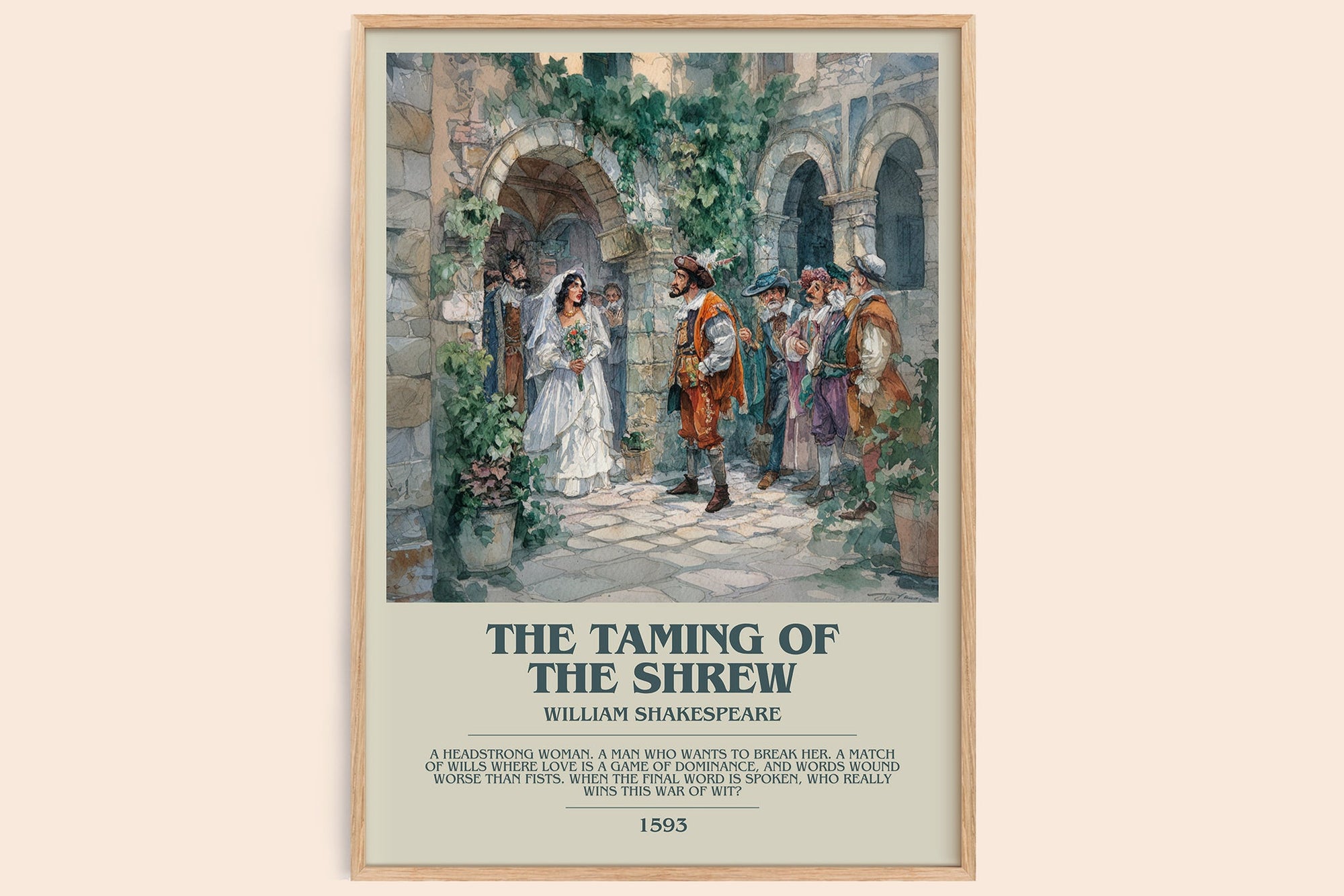The Taming of the Shrew bookish book poster by William Shakespeare – framed literary art print