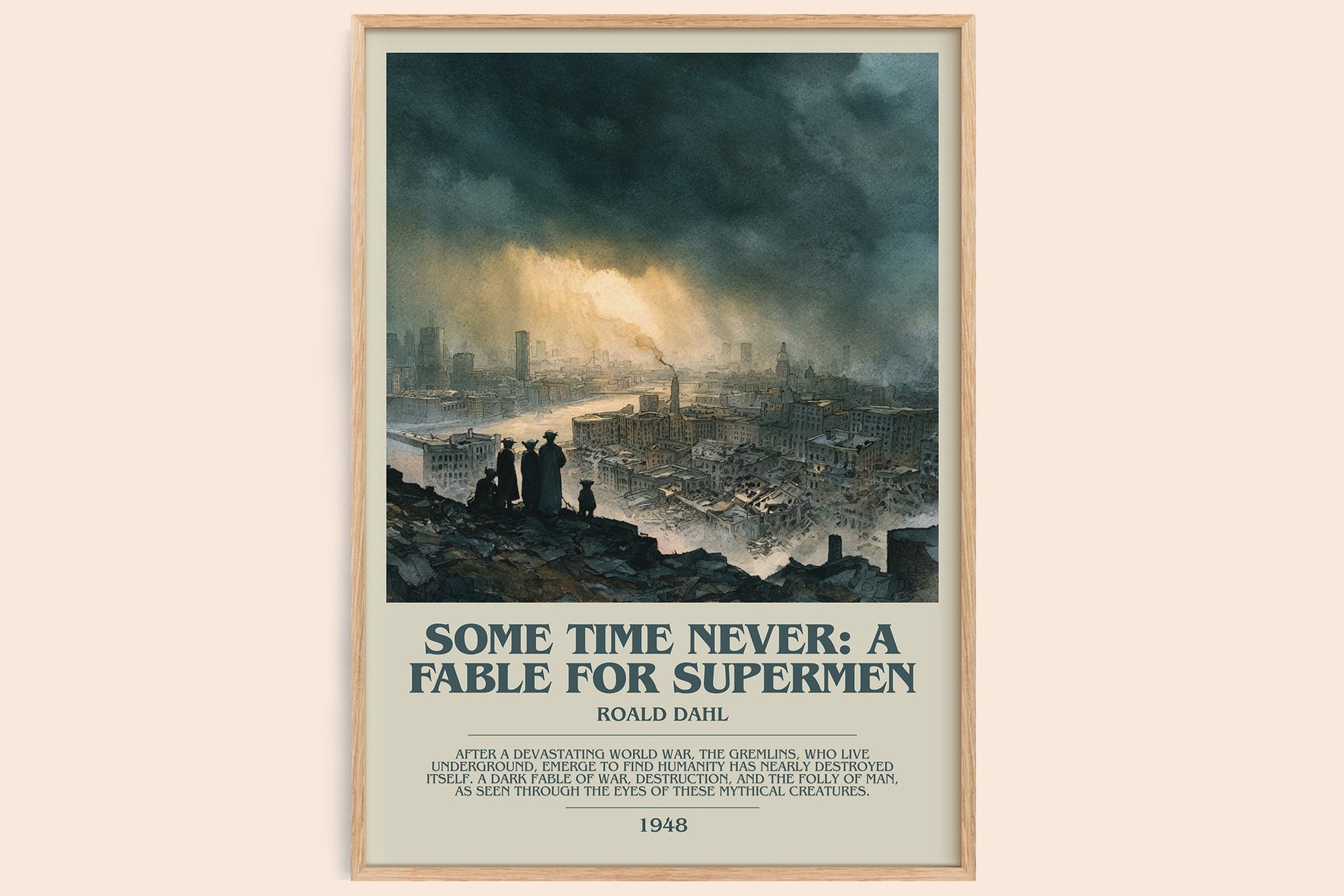 Some Time Never: A Fable for Supermen bookish book poster by Roald Dahl – framed literary art print