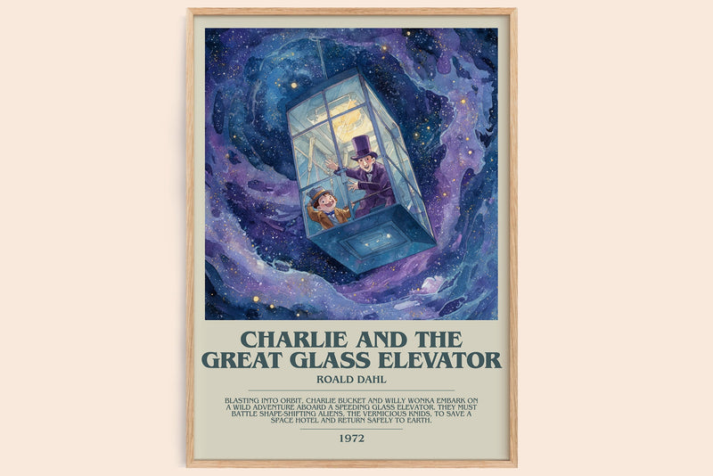 Charlie and the Great Glass Elevator bookish book poster by Roald Dahl – framed literary art print