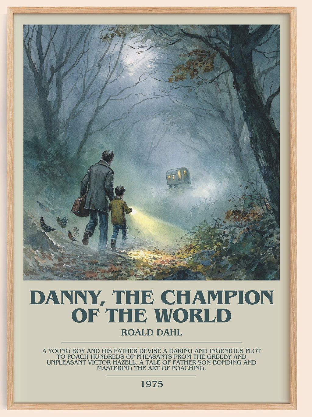 Danny, The Champion Of The World bookish book poster by Roald Dahl – framed literary art print