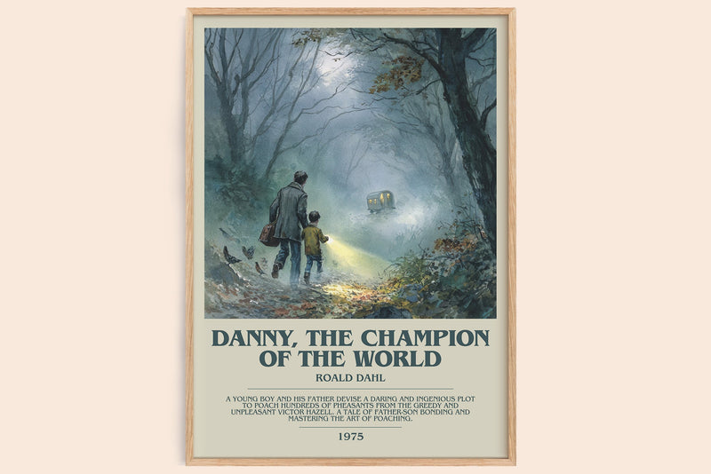 Danny, The Champion Of The World bookish book poster by Roald Dahl – framed literary art print