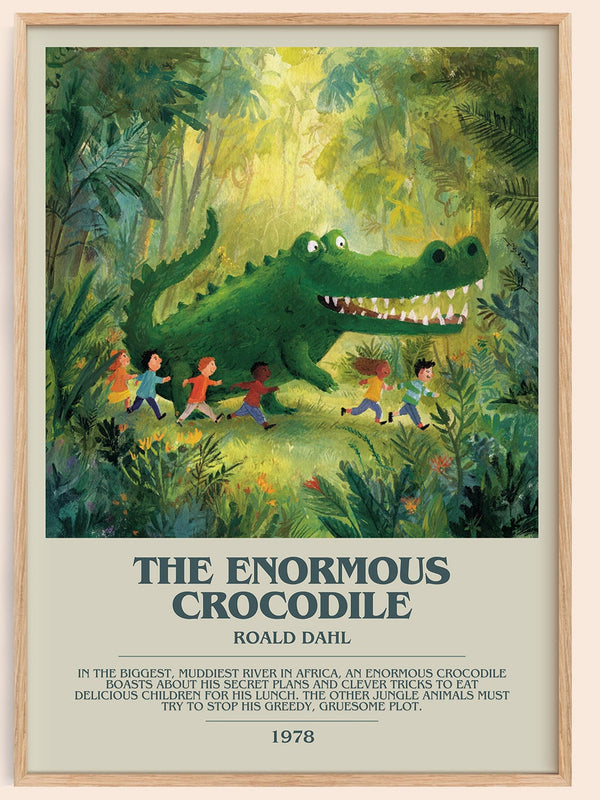 The Enormous Crocodile bookish book poster by Roald Dahl – framed literary art print