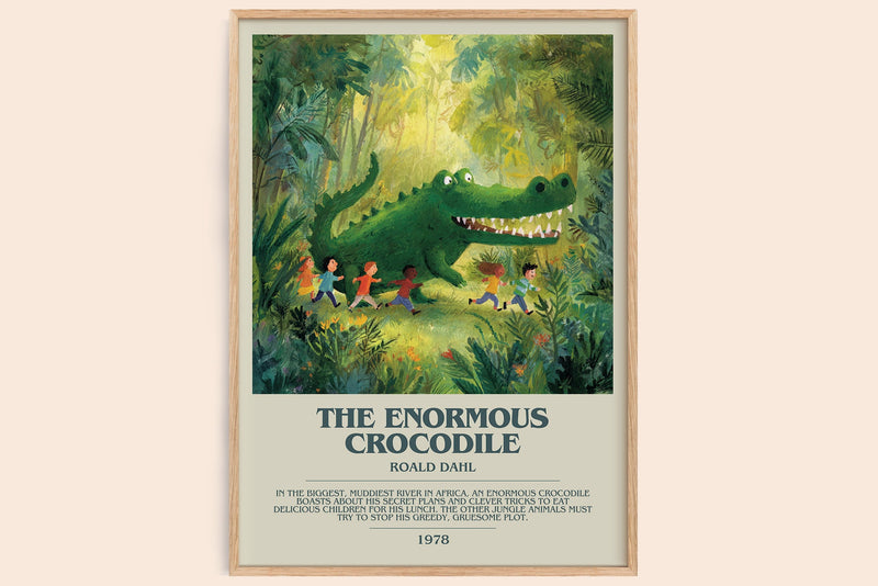 The Enormous Crocodile bookish book poster by Roald Dahl – framed literary art print