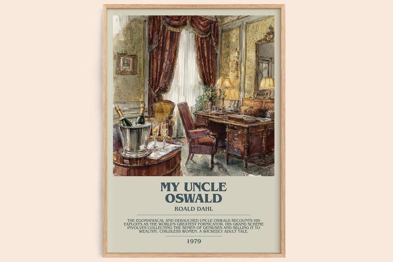 My Uncle Oswald bookish book poster by Roald Dahl – framed literary art print