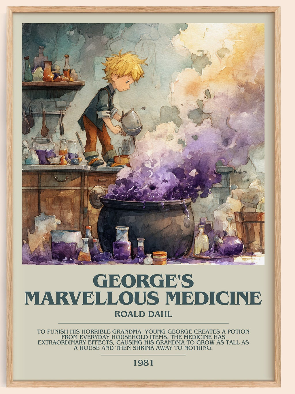 George's Marvellous Medicine bookish book poster by Roald Dahl – framed literary art print