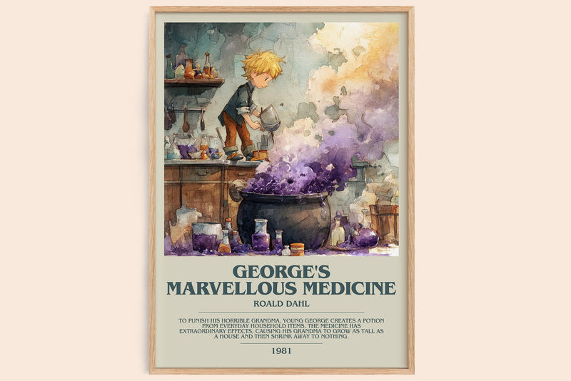 George's Marvellous Medicine bookish book poster by Roald Dahl – framed literary art print
