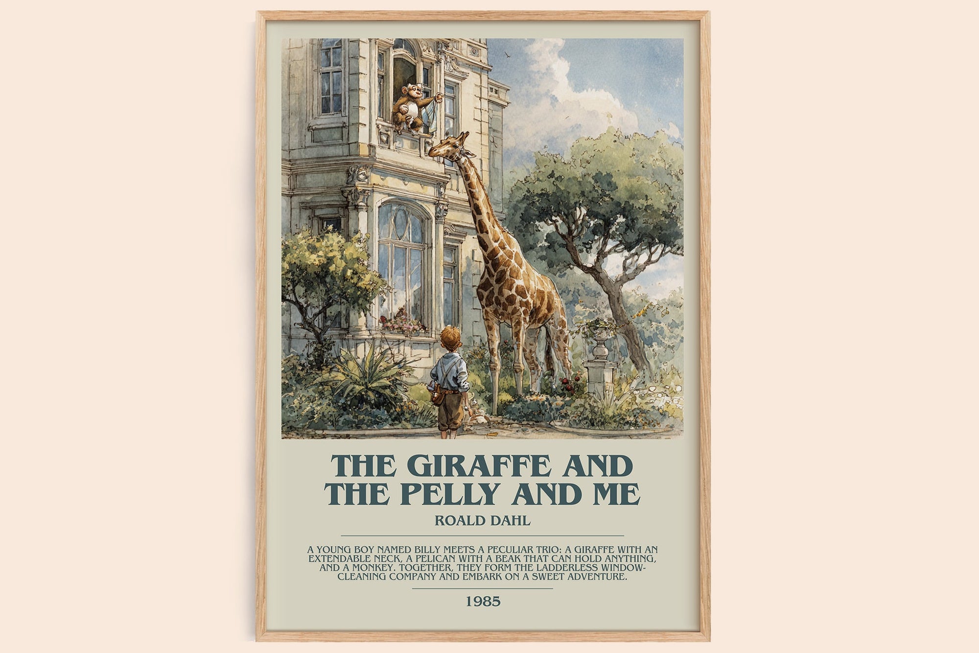 The Giraffe and the Pelly and Me bookish book poster by Roald Dahl – framed literary art print
