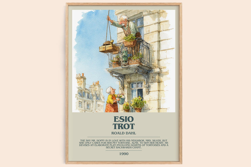 Esio Trot bookish book poster by Roald Dahl – framed literary art print