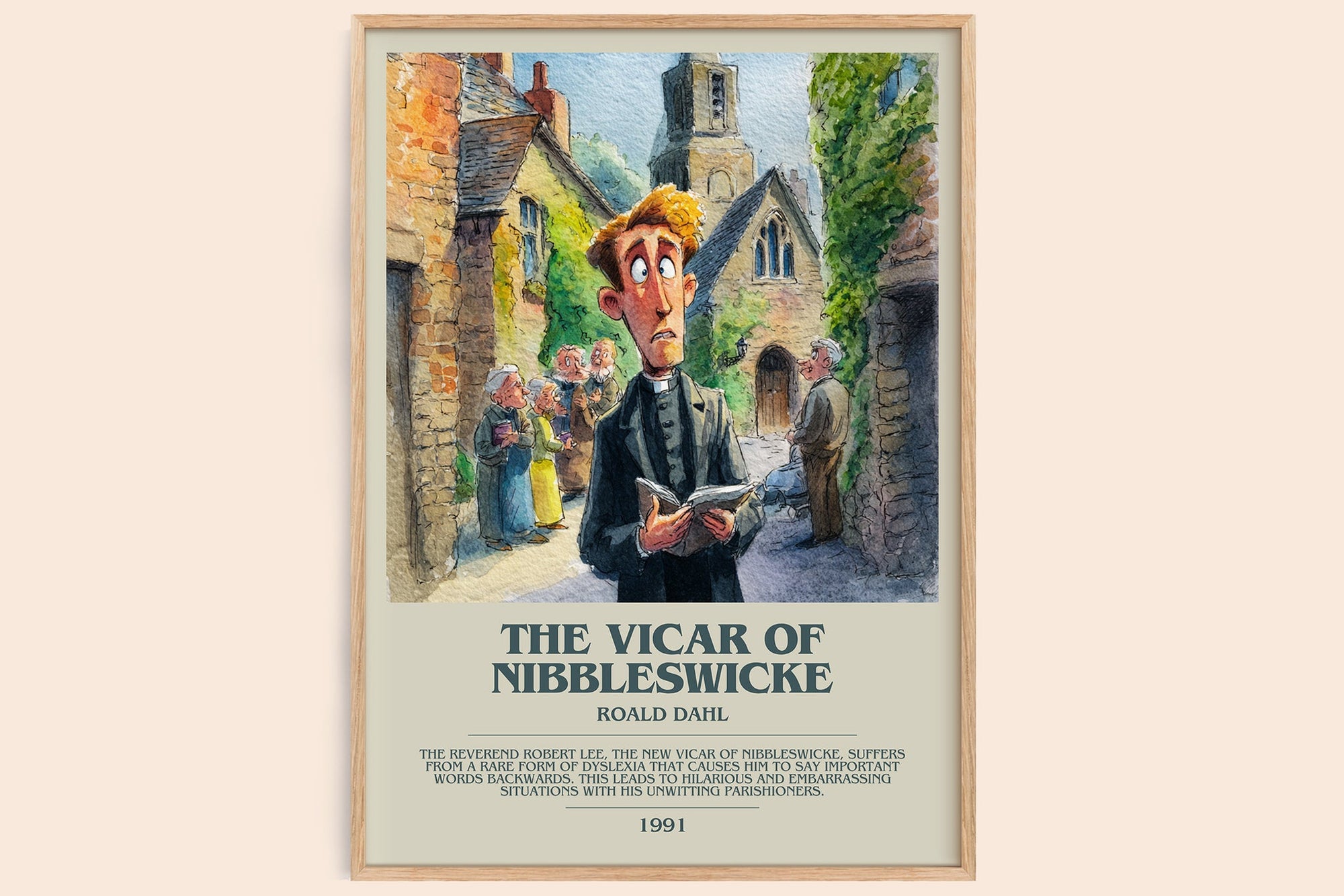 The Vicar of Nibbleswicke bookish book poster by Roald Dahl – framed literary art print