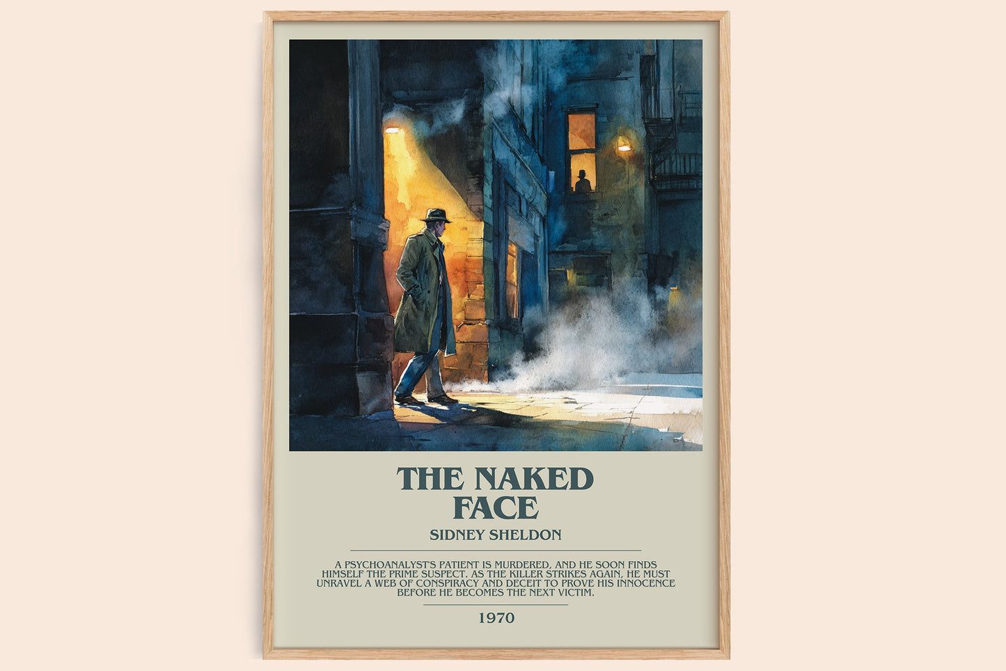 The Naked Face bookish book poster by Sidney Sheldon – framed literary art print