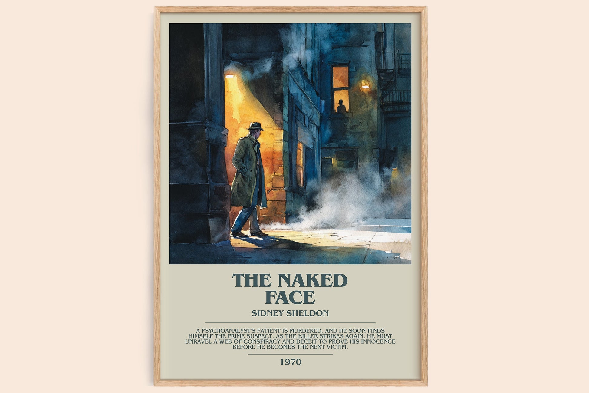 The Naked Face bookish book poster by Sidney Sheldon – framed literary art print