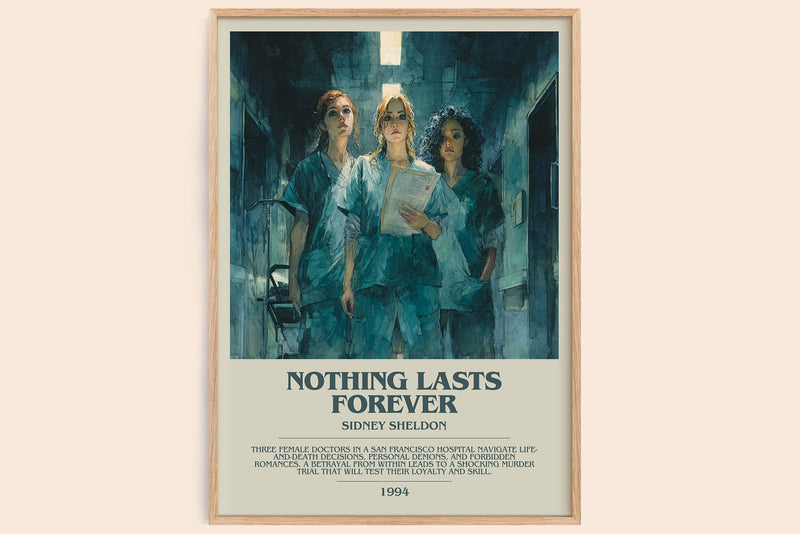 Nothing Lasts Forever bookish book poster by Sidney Sheldon – framed literary art print