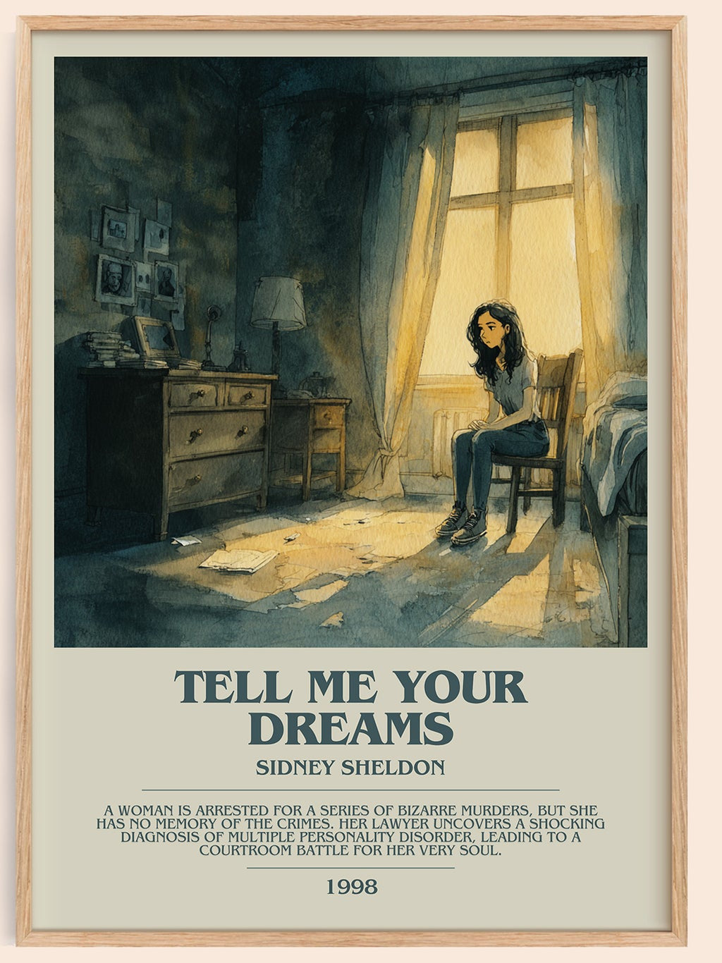 Tell Me Your Dreams bookish book poster by Sidney Sheldon – framed literary art print