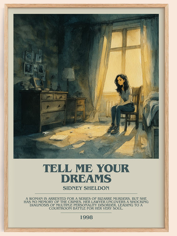 Tell Me Your Dreams bookish book poster by Sidney Sheldon – framed literary art print