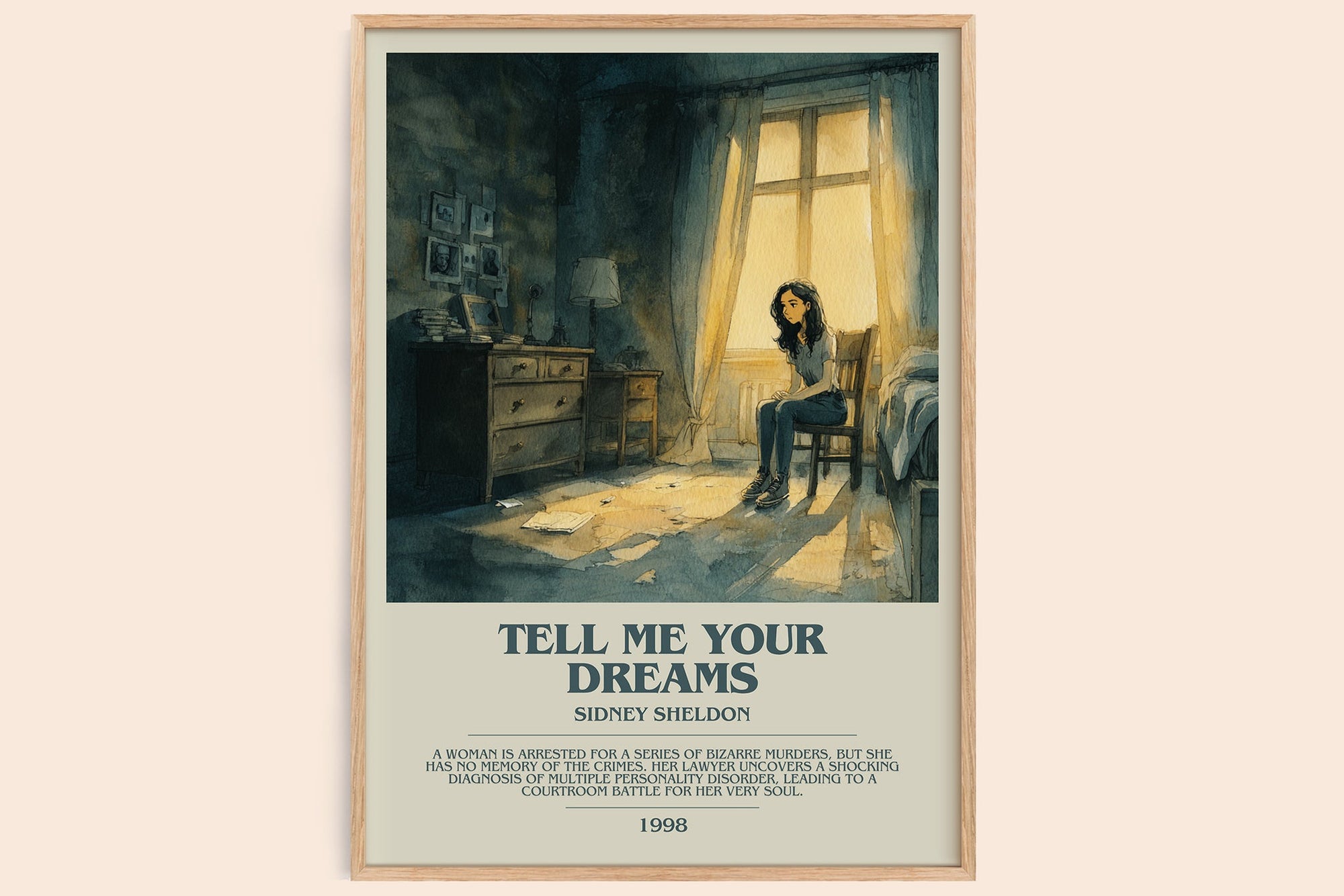 Tell Me Your Dreams bookish book poster by Sidney Sheldon – framed literary art print