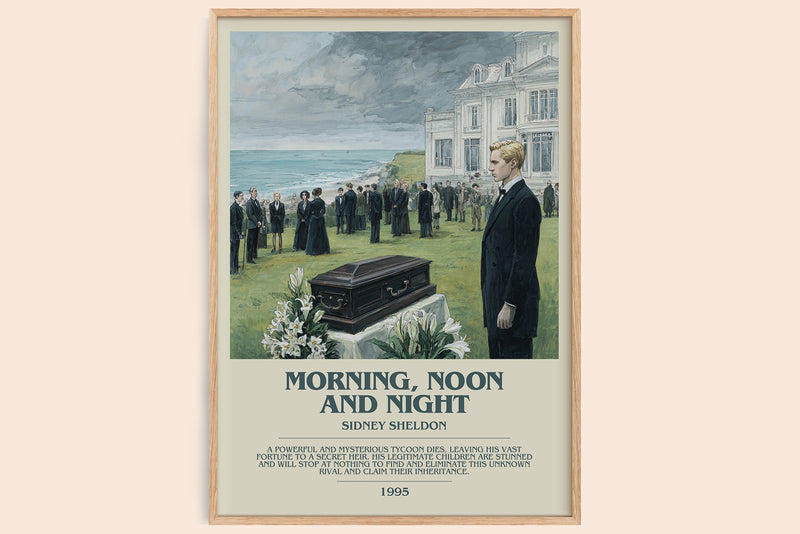 Morning, Noon and Night bookish book poster by Sidney Sheldon – framed literary art print