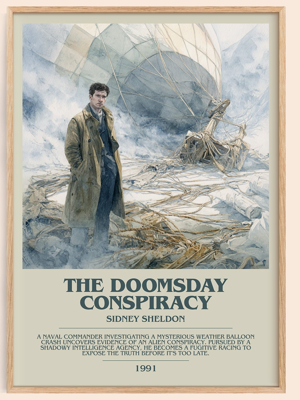 The Doomsday Conspiracy bookish book poster by Sidney Sheldon – framed literary art print