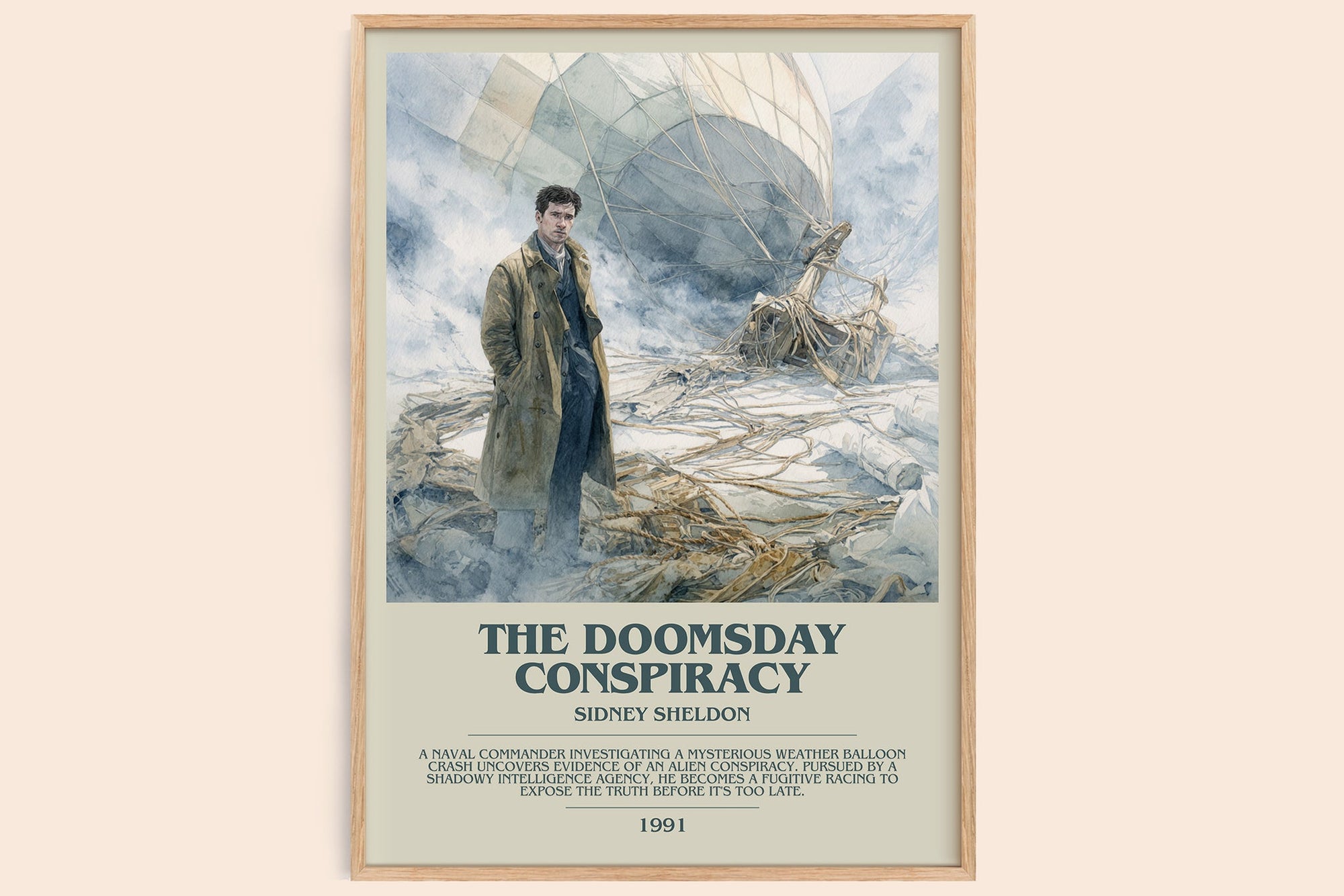 The Doomsday Conspiracy bookish book poster by Sidney Sheldon – framed literary art print